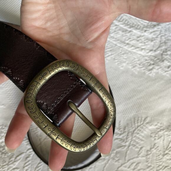 FOSSIL Brown Leather Belt Embossed Studded Southwest western boho Women's Medium - Picture 10 of 15